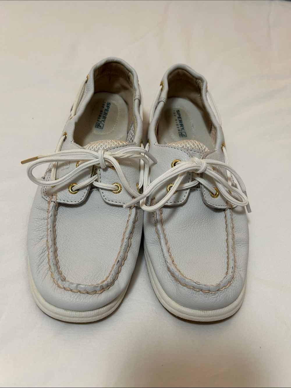 Sperry White Leather Deck Shoes with Gold Eyelets